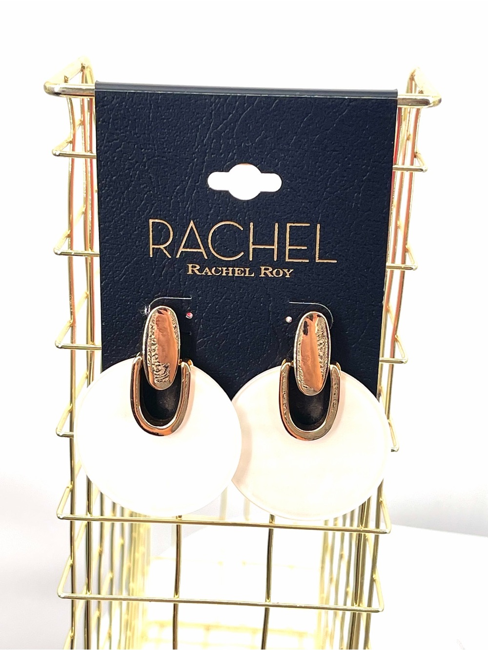Rachel Rachel Roy nwt gold white dangle disc earrings
